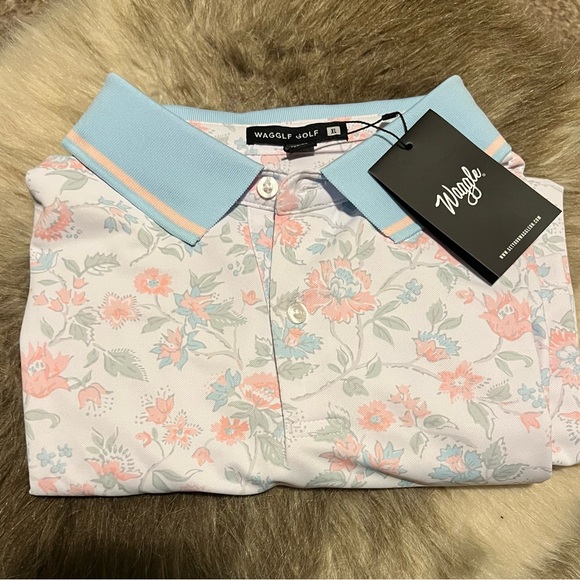 Waggle Men's Floral Polo Shirt - Blue and Pink - Picture 1 of 1